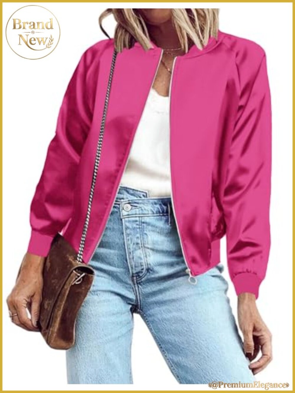 Women's Lightweight Bomber Jacket Zip Up Casual Striped Windbreaker with Pockets